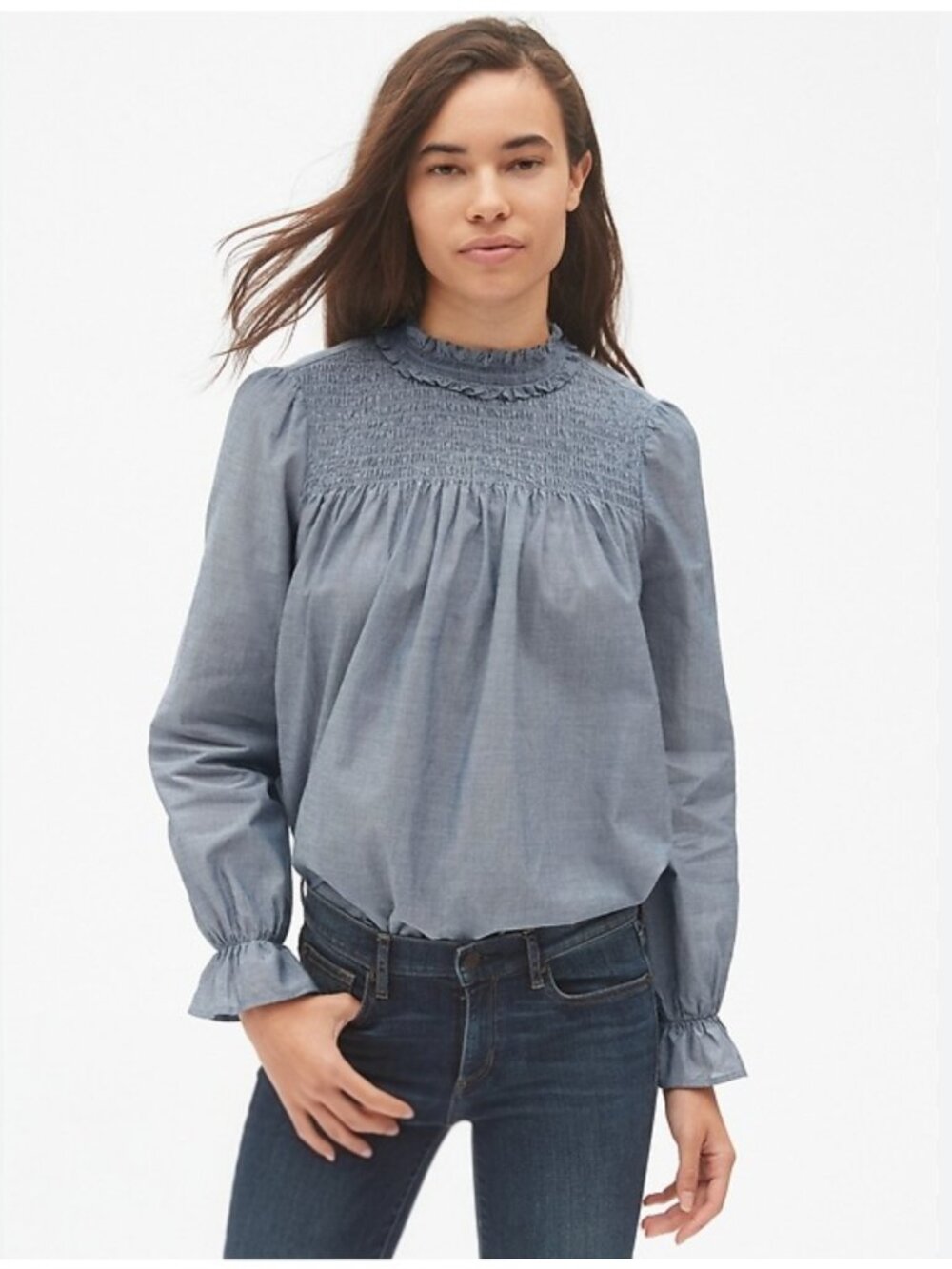 GAP Long Sleeve Cotton  Ruffle Top